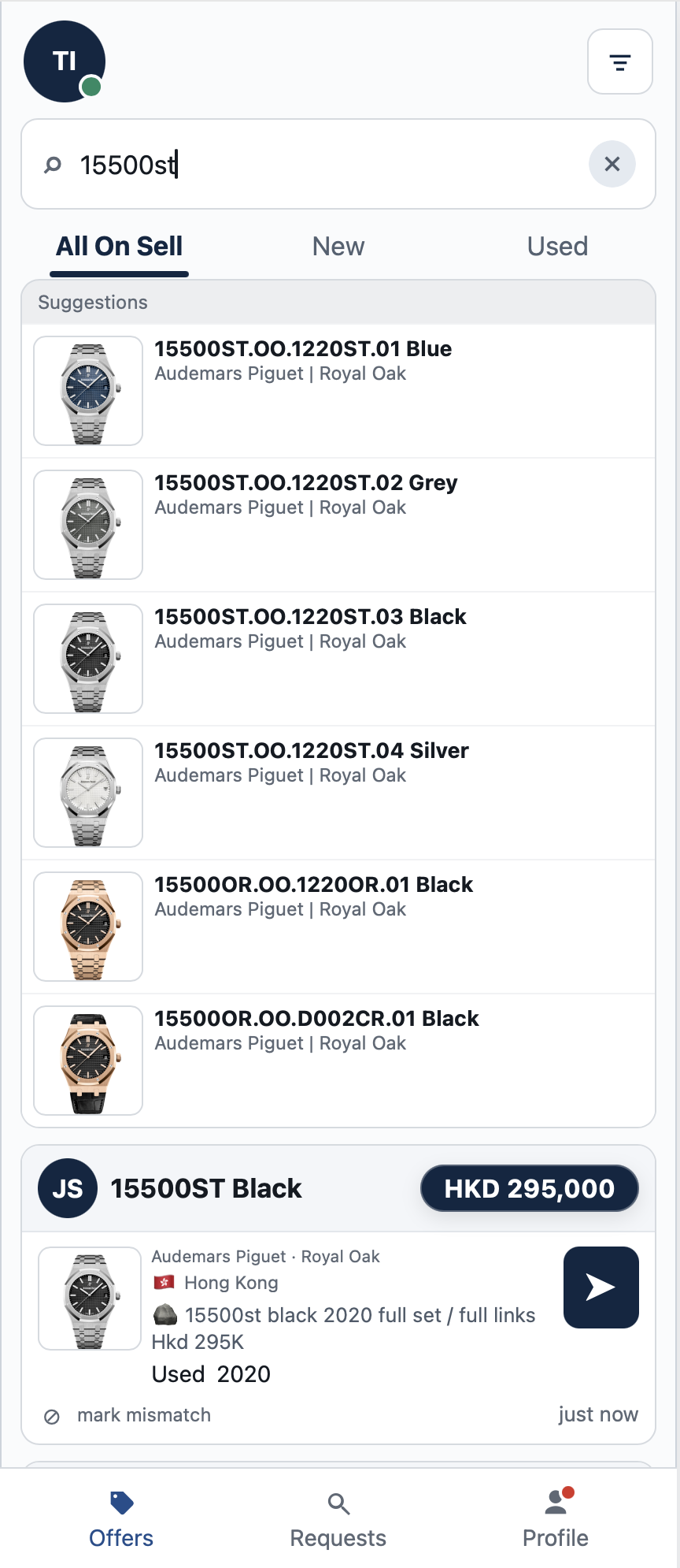 Watch Source search suggestions for exact watch references