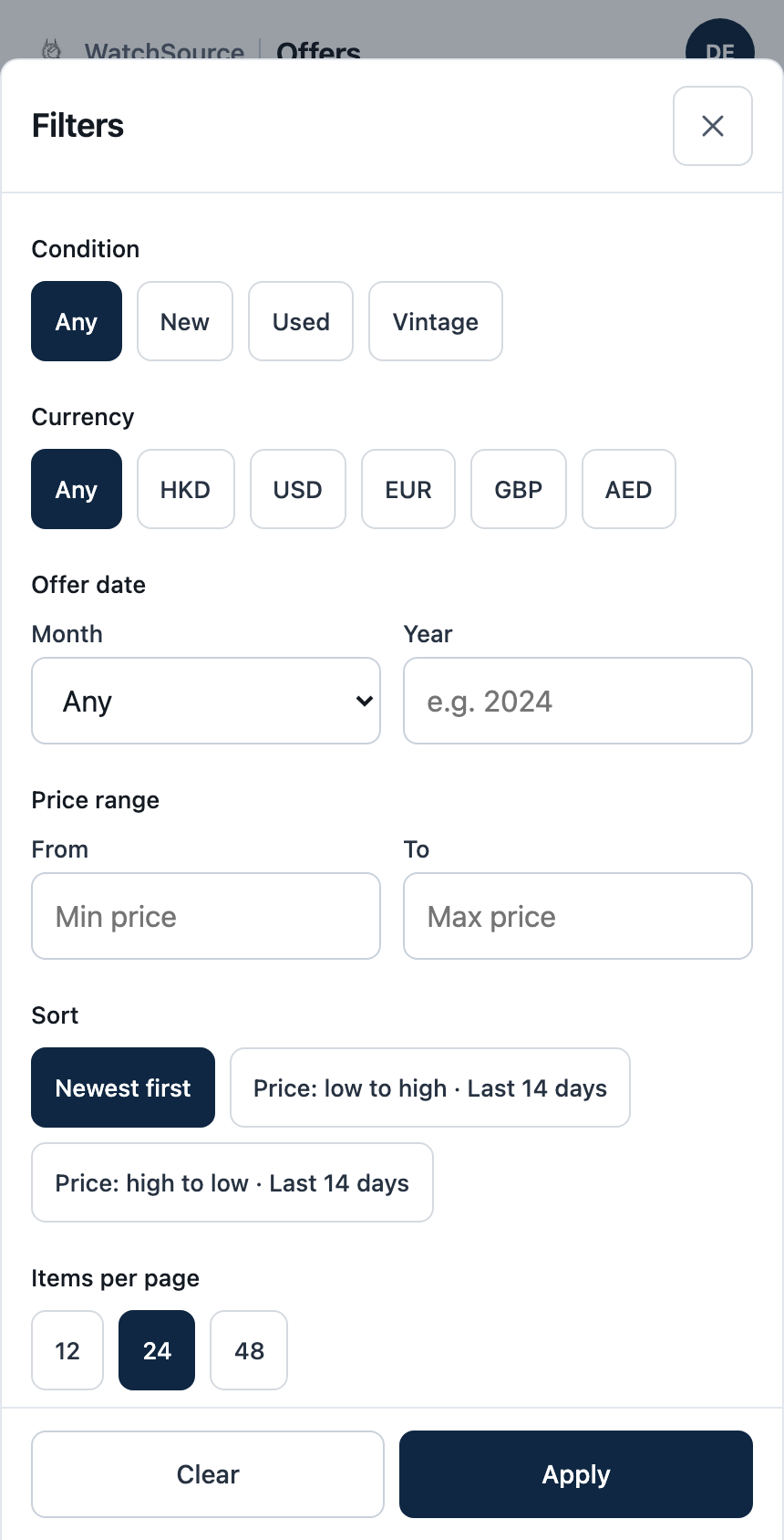 Watch Source current offer filters
